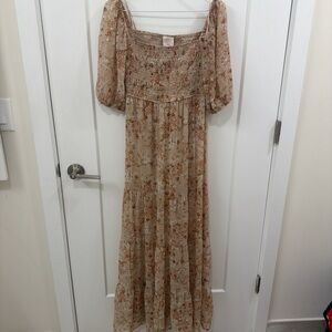 Francesca's Collections Floral Tan Maxi Dress